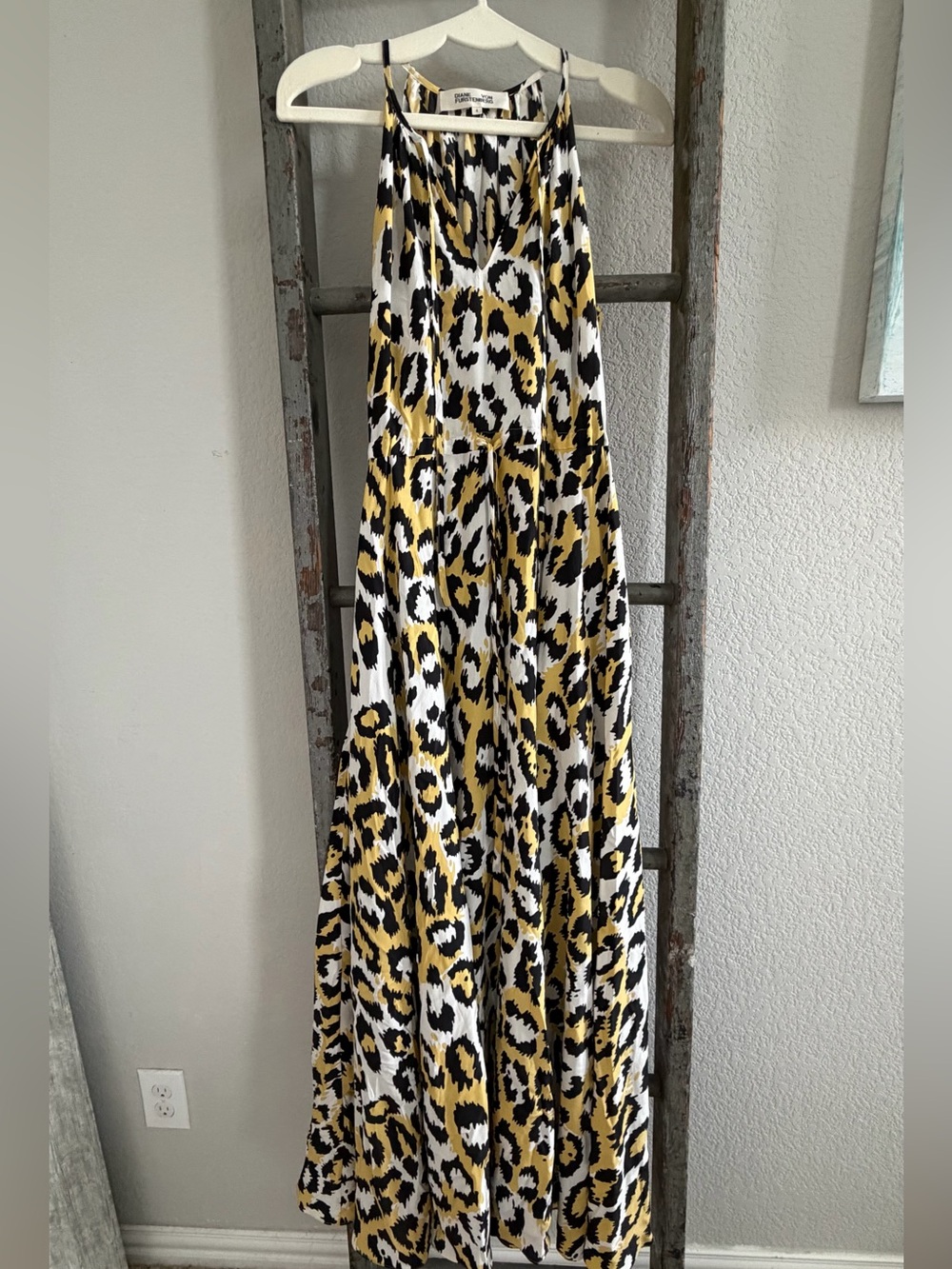 Diane Von Furstenberg Yellow Black and White Leopard Maxi Dress